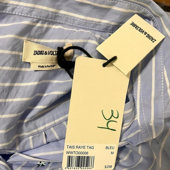 Zadig & Voltaire Tais Raye Tag Stripe Cotton Graphic Shirt - Picture 10 of 13